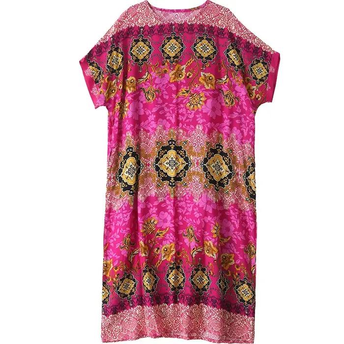 Vintage kvetinová maxi šaty pre ženy Boho s krátkymi rukávmi a dlhým opaskom