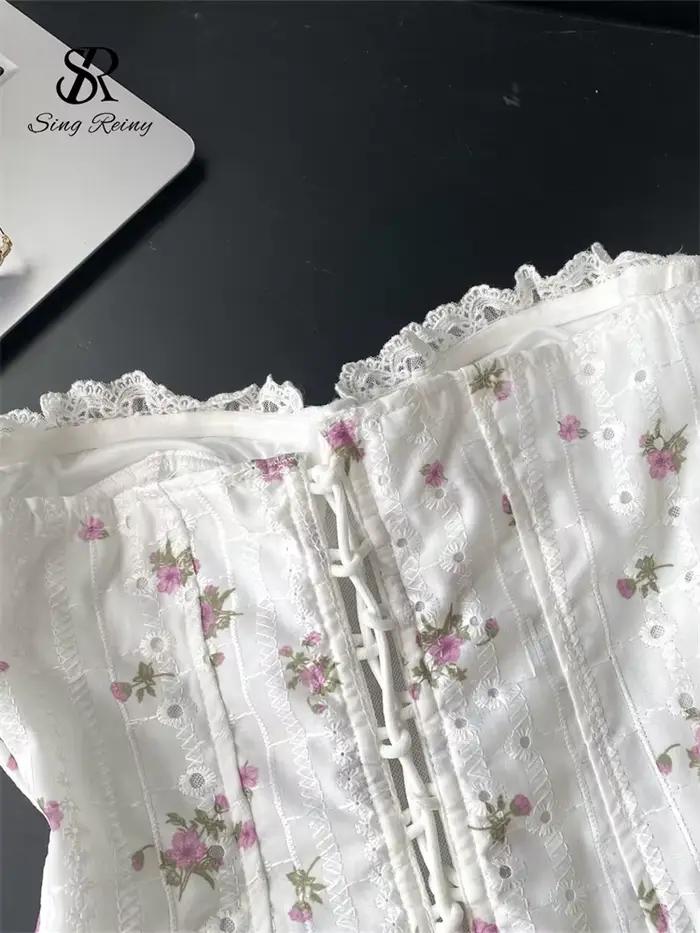 SINGREINY doux broderie florale Lingerie haut évider Sexy sans bretelles dos nu pansement Corset femmes Hotsweet Chic Camisole