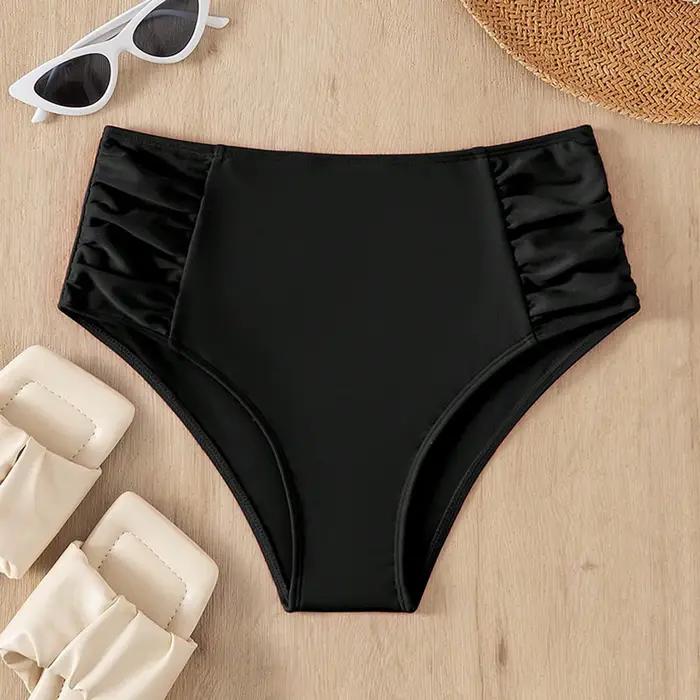 Bas de bain basique taille haute pour femmes, couverture complète, Bikini fendu, slip de bain, couleur unie, maillot de bain confortable