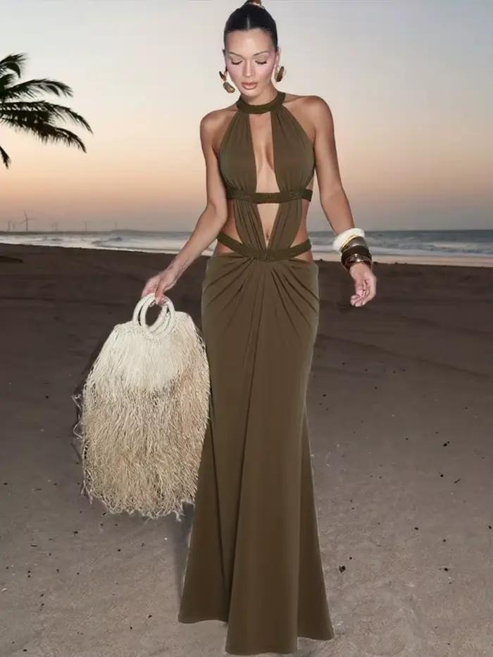 Sisterlinda elegantné šaty pre ženy Chic odhalený chrbát Patchwork trblietky nepravidelný obväz bez rukávov Sexy pláž dovolenka H
