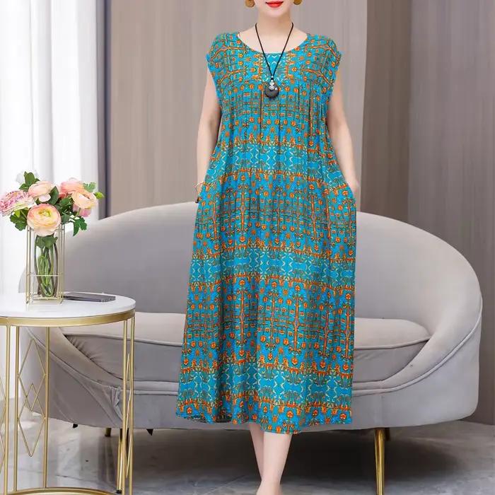 Robe en viscose ample col rond pour femmes décontractées été 2026 grandes tailles occasions spéciales