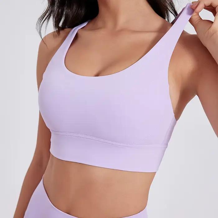 Soutien-gorge dos croisé pour femmes, couleur unie, sous-vêtements de Fitness, doux, Sport, haut de gymnastique, Yoga, entraînement athlétique avec coussinet de poitrine