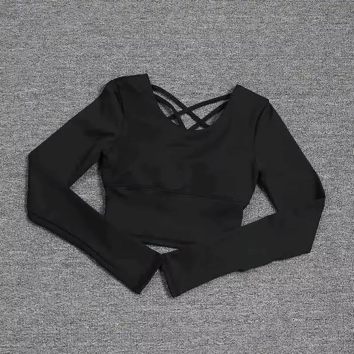 Combinaison sportive pour femme avec soutien intégré, dos ouvert, manches longues pour yoga et Pilates