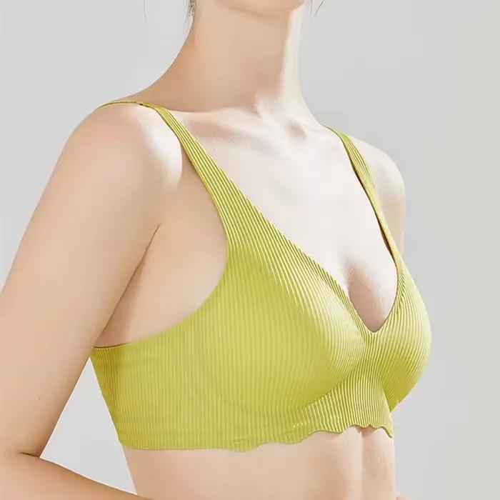 Soutien-gorge sans couture pour femmes, petite poitrine, grand Design creux, sous-vêtements, soutien Non amovible, bonnet Semi-fixe, une pièce, rayé, fin