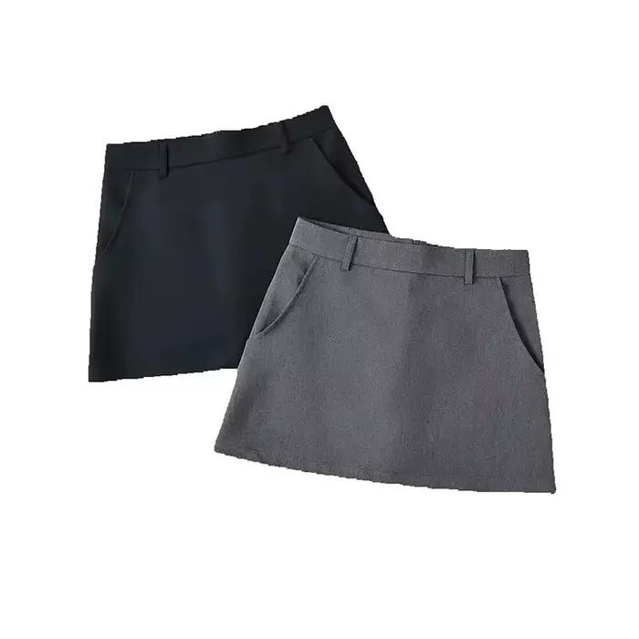Mooyufon dámska módna pevná sukňa so zipsom vzadu do A-liniek Mini
