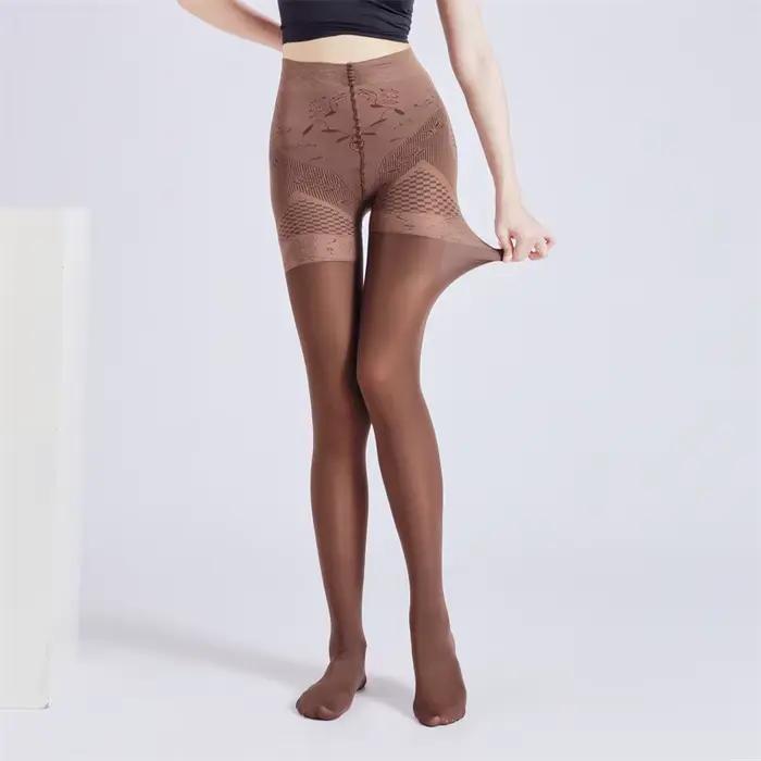 Collants façonnants grande taille pour femmes, collants brillants taille haute, contrôle du ventre, effet de levage