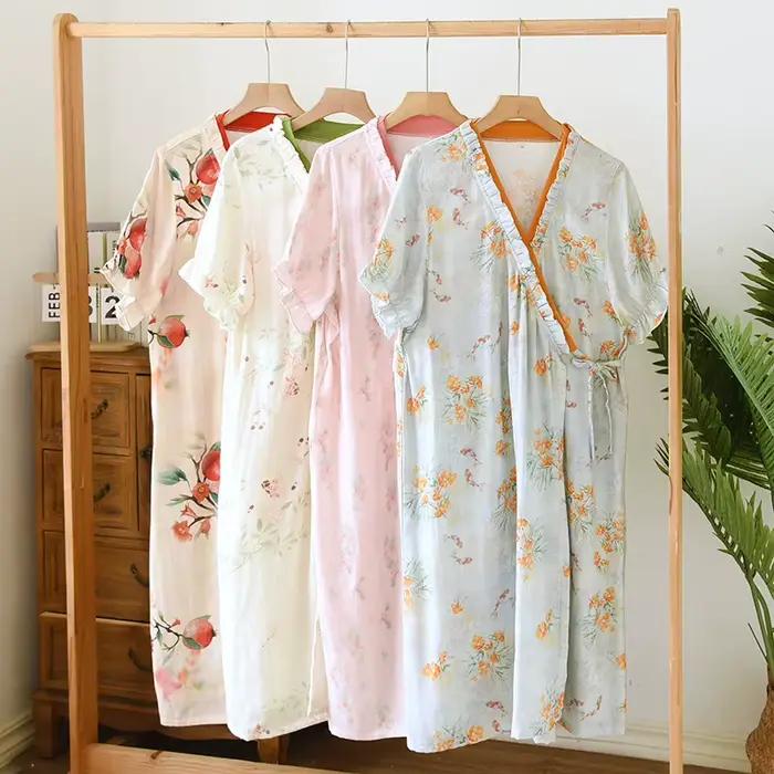 Dámska nočná košeľa v štýle kimono z bambusovej tkaniny na jar a leto