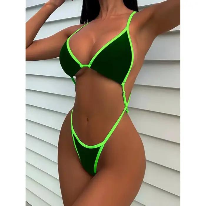 Cikini Summer Beach Jednodielne plavky s kontrastným lemom a lodičkovým výstrihom pre ženy - Sexy