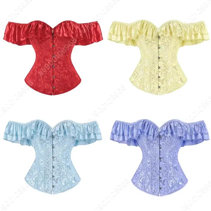 Corset bustier pour femme, design épaules dénudées, corset vintage à lacets, bustiers jacquard