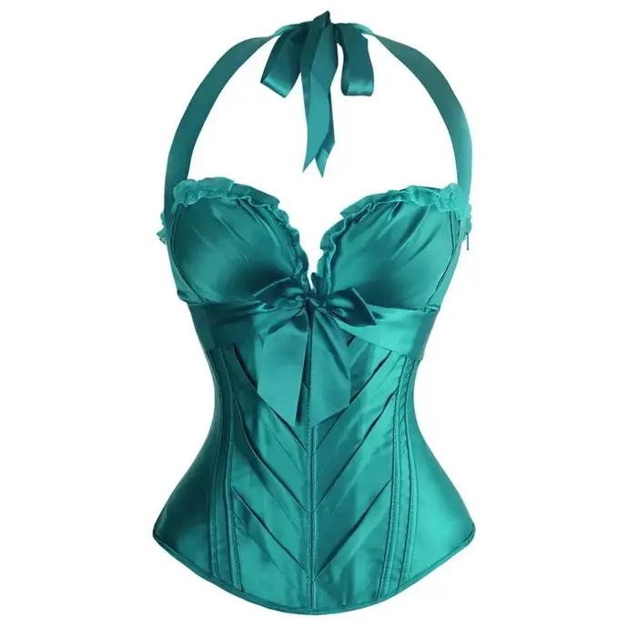 Burlesque Corsets et Bustiers Coupe Sexy Cprset Licou Satin Corset Avec Bretelles Grande Taille Overbust Corset Gilet Vintage