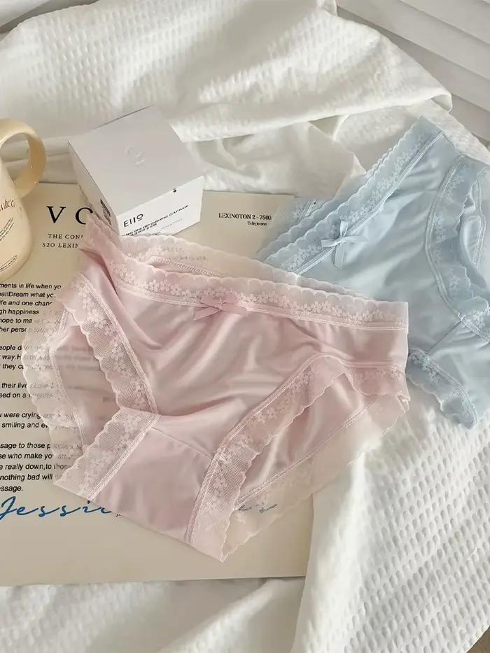 FINETOO 7 pièces femmes été Ultra-mince culottes Sexy sous-vêtements sans couture taille basse respirant slips filles dentelle garniture nœud Lingerie
