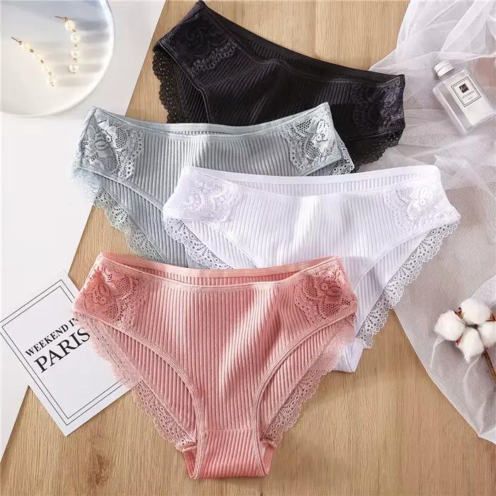FINETOO-Sous-vêtement en coton et dentelle florale pour femme, culotte sexy et confortable, caleçon féminin solide, lingerie M-XXL