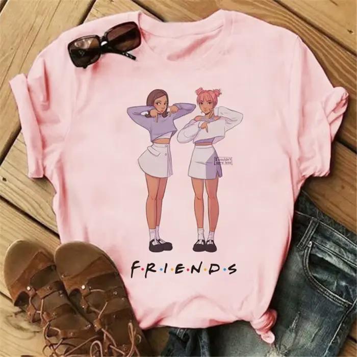 Tričko s okrúhlym výstrihom s potlačou kresleného seriálu Good Friends pre ženy