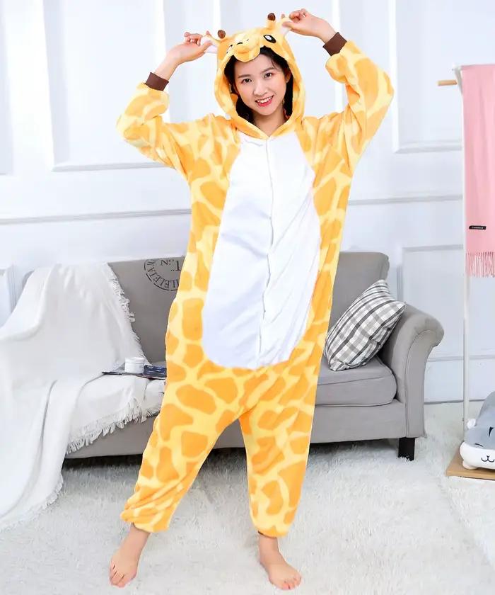 Adultes dessin animé Onesies Kigurumi unisexe Anime girafe Cosplay Costumes pour Halloween fête de noël femmes hommes animaux pyjamas