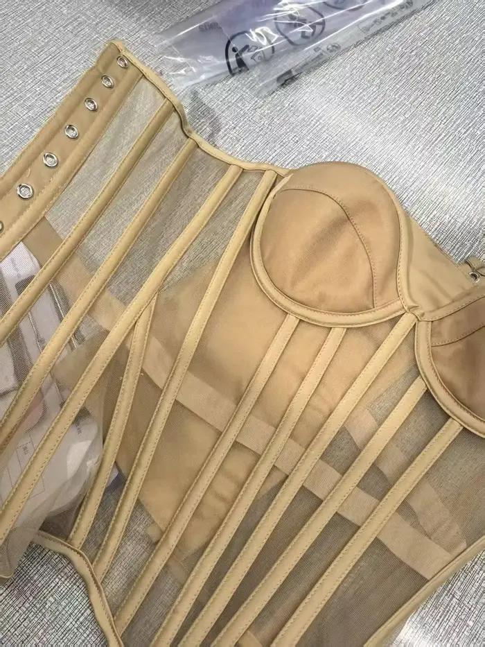 Corset fantaisie pour femmes, Bustier avec grandes bonnets, Push Up, poitrine, corsage désossé, sans bretelles, hauts en maille transparente pour mariage
