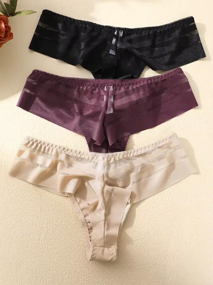 FINETOO 3 pièces femmes dentelle évider sous-vêtements Sexy respirant taille basse tongs femme confort extensible Lingerie Bikini culotte