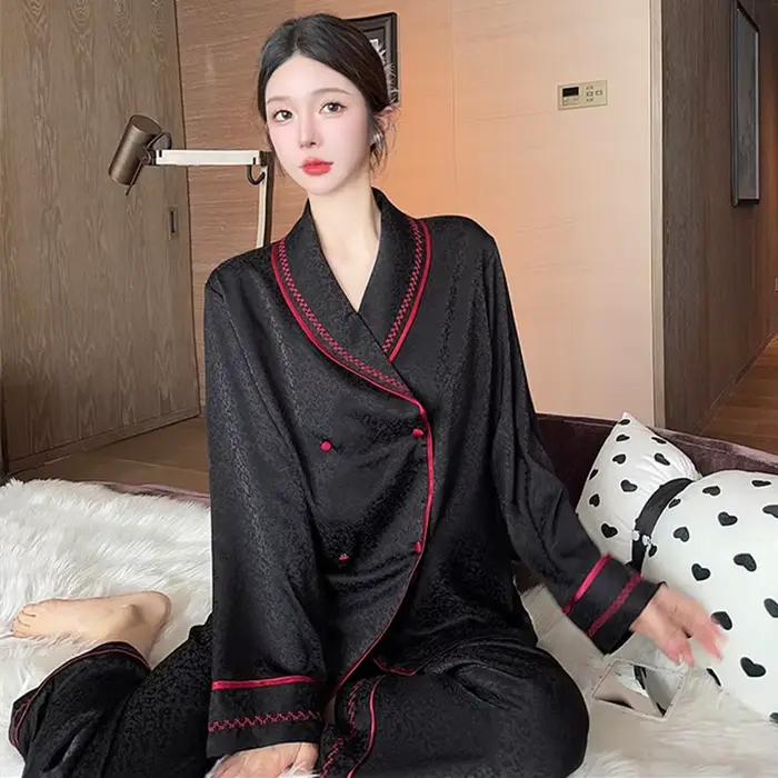 Mode femmes pyjamas ensemble haut de gamme revers chemise pantalon costume décontracté automne hiver maison vêtements vêtements de nuit pour femmes Pijama Mujer
