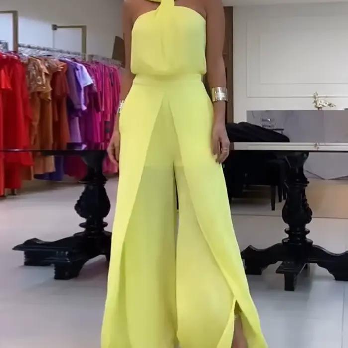 Costumes longs pour diabétiques pour femmes, Sexy, Élégant, Mode, Décontracté, Motif Floral, Un initié, Volants, Corps conjoint, Pantalon, Été, Nouveau, 2024