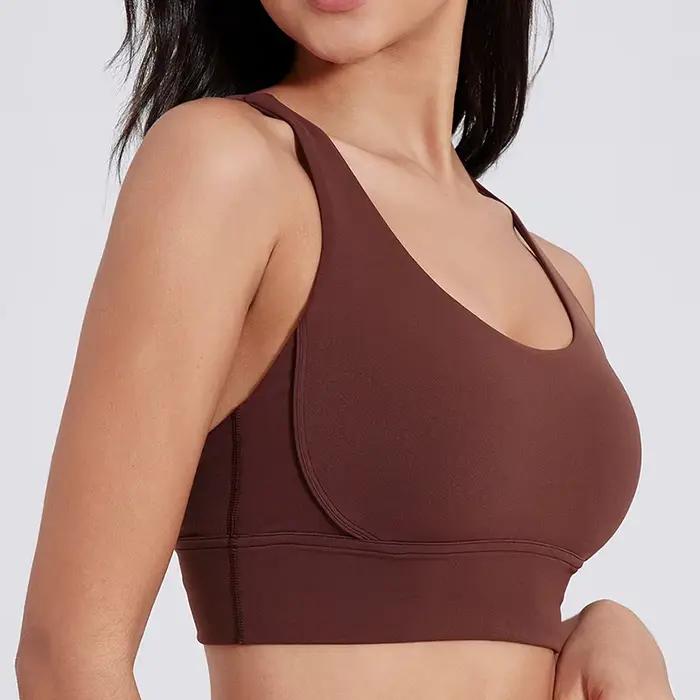 Soutien-gorge dos croisé pour femmes, couleur unie, sous-vêtements de Fitness, doux, Sport, haut de gymnastique, Yoga, entraînement athlétique avec coussinet de poitrine