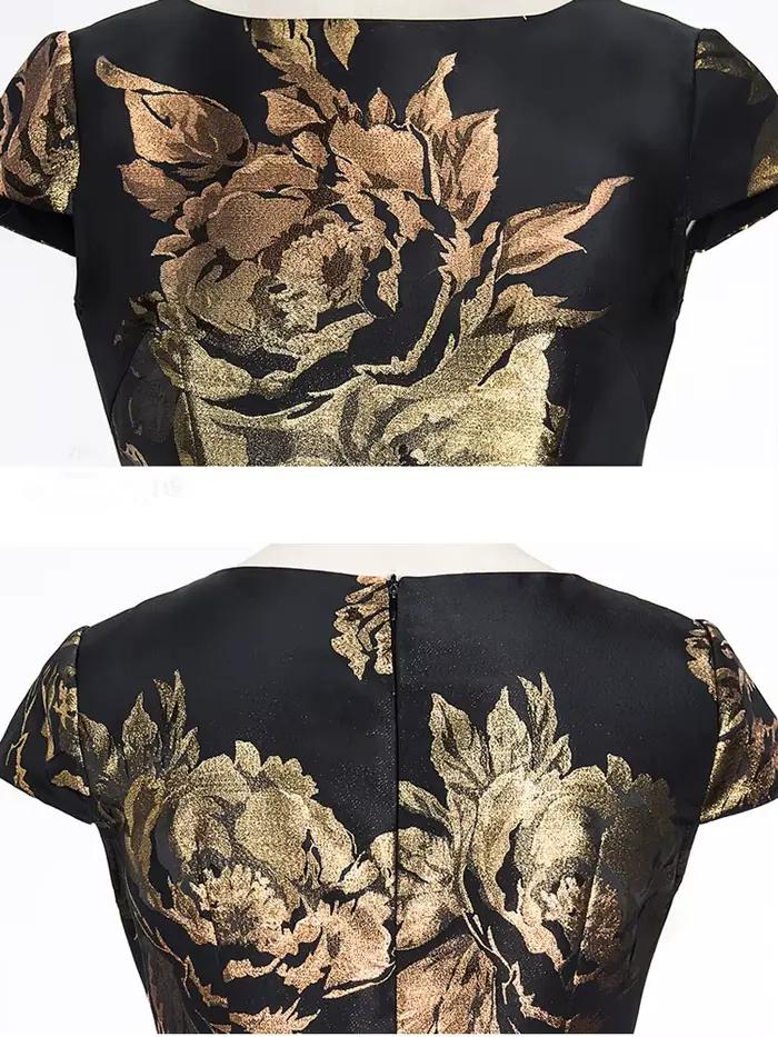 Elegantné vintage žakárové šaty pre ženy s vypasovaným pásom a rozšírenou maxi siluetou