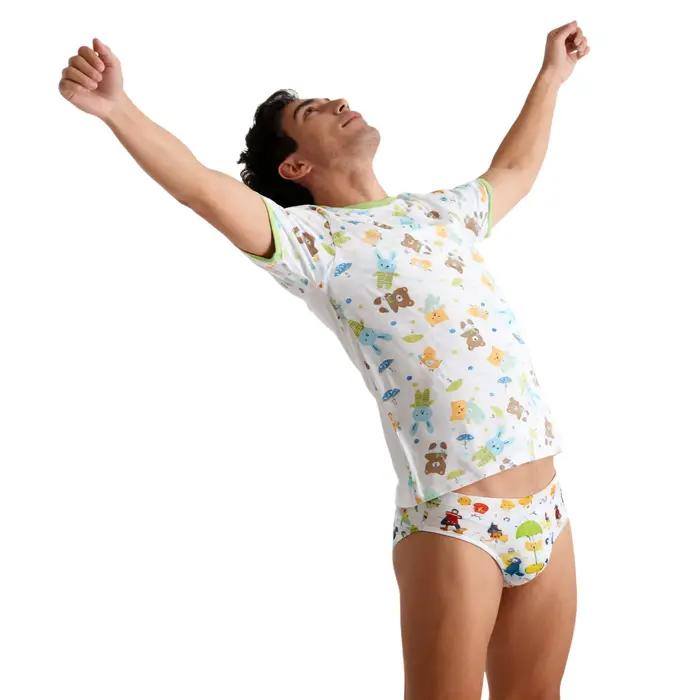 T-shirt mignon pour hommes et femmes, avec boutons-pression sur une épaule, pyjama de maison en pur coton, dessin animé kawaii ABDL