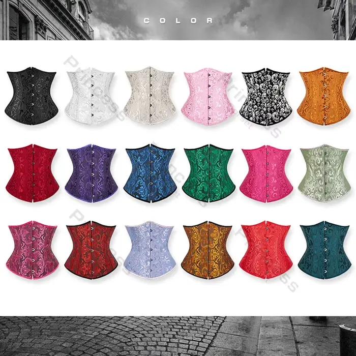 Corset sous le buste grande taille gothique Cincher Corsets médiévaux pour femmes Jacquard Vintage taille Corset haut noir blanc violet