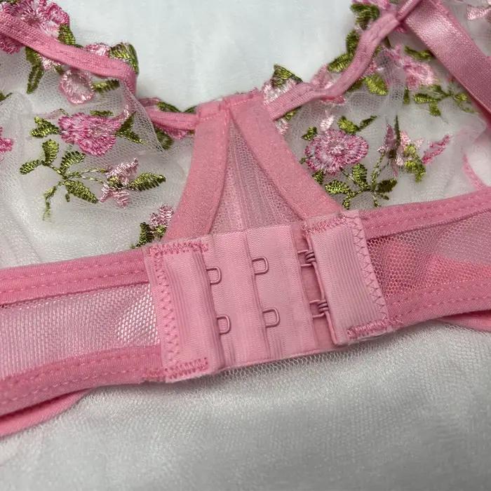 Ensemble de lingerie rose pour femme, sous-vêtements en dentelle, broderie féerique, ensembles de soutien-gorge et culottes, kits de lingerie