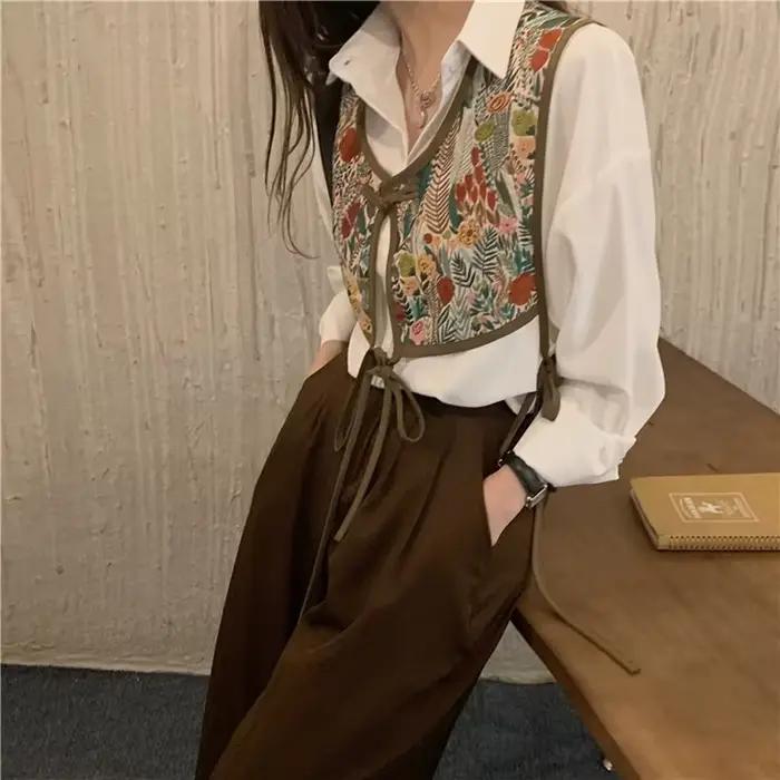 Dámske krátke vesty Vintage Chic kórejský štýl menšinový streetwear ležérny bez rukávov voľný odev osobnosť