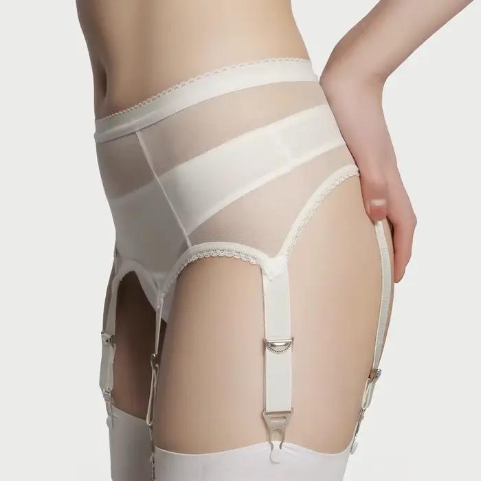 Nastaviteľné elastické podväzky s vysokým pásom a priehľadnými hodvábnymi sponami na pančuchy – čierne