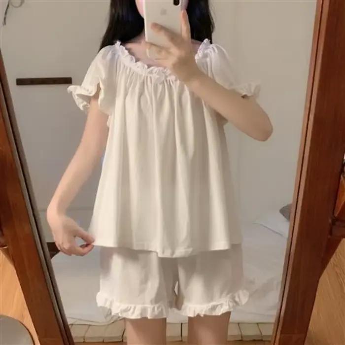 Pyjama féminin en soie de lait courte avec manches courtes pour sommeil décontracté et confortable occasions spéciales à la maison