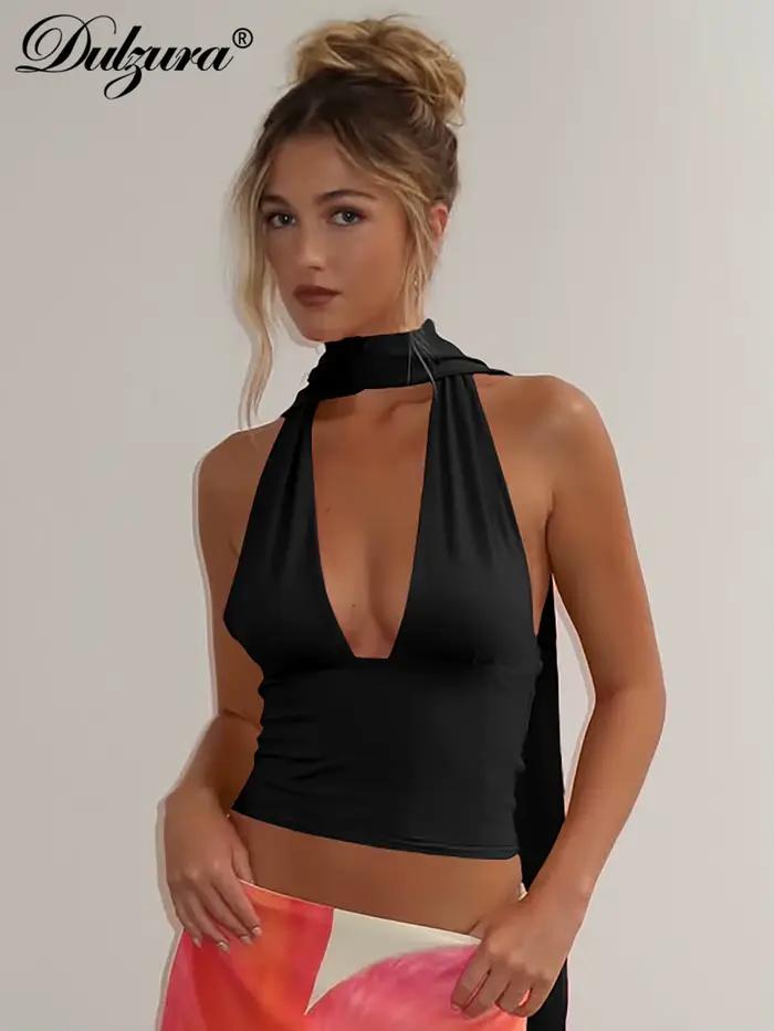 Dulzura výstrih do V bez rukávov lano holý chrbát obtiahnuté telo top pevný Sexy elegantný Y2K top párty Clubwear ulica leto tielko