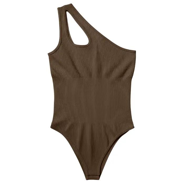 Body sans couture pour femmes, haut de contrôle du ventre, découpe, sans manches, string sculptant, une épaule, Sexy, polyvalent