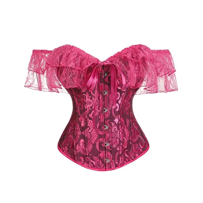 Corsets élégants en Jacquard jaune et dentelle, à volants désossés, haut Sexy, surbuste, vêtements Vintage, Bustier gothique pour femmes victoriennes y2k