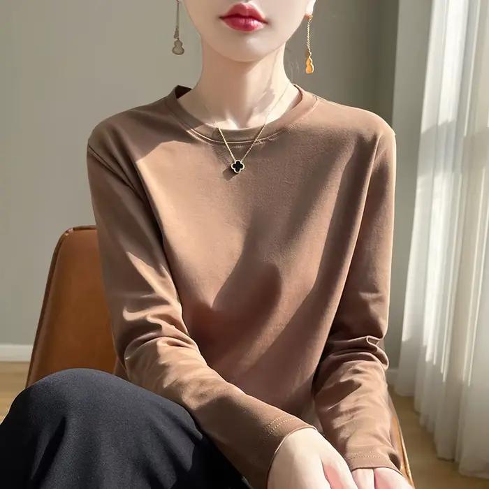T-shirt en coton mercerisé pour femme avec col rond et coupe ample printemps été occassions spéciales bureau sortie ville