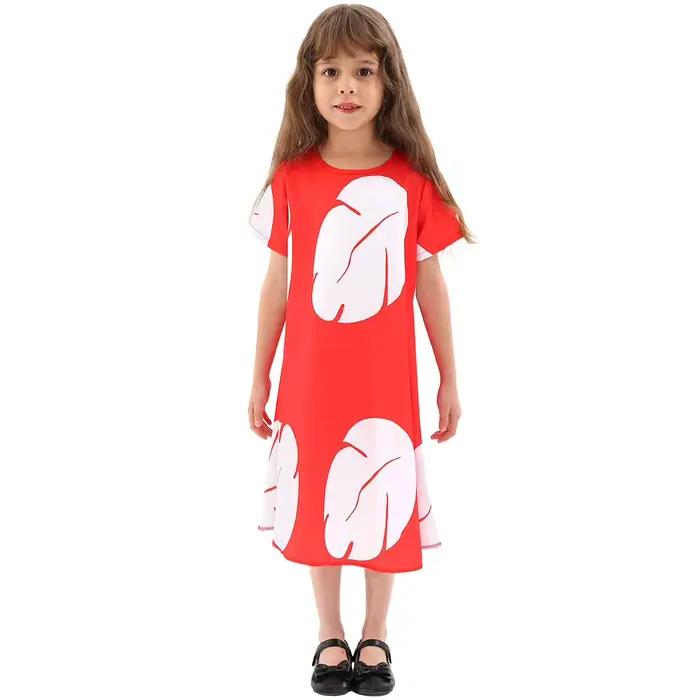 Costume de Cosplay Disney Lilo pour filles, robe rouge, pyjama à manches courtes, robe imprimée hawaïenne, tenue de plage d'été + ensemble de poupée Stitch