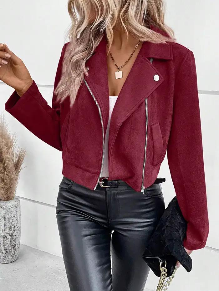 Veste femme en polyester mince avec zip et détails de motard pour automne hiver occasions spéciales
