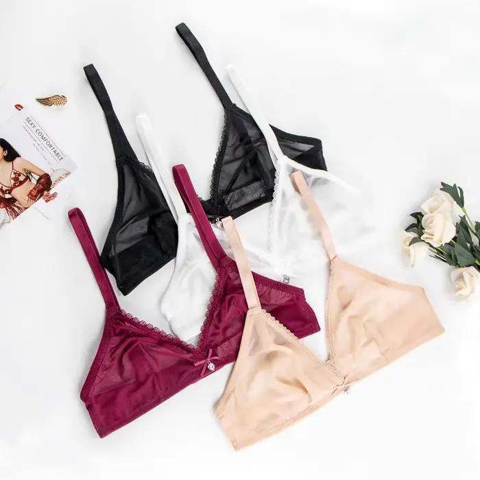 Ensemble de soutien-gorge multicolore pour femmes, sous-vêtements transparents, Sexy, fil Transparent, nœud creux, sans fil, 3 pièces/lot
