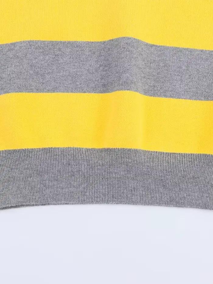 Nlzgmsj 2025 jeseň High Street Chic dámsky pruhovaný pletený sveter s dlhým rukávom Vintage štýl