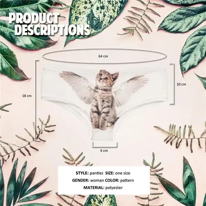 Bezšvové ženské nohavičky s potlačou Angel Cat 3D – Push-up slip a roztomilé kreslené tangá