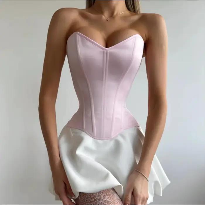 Corset bustier rose sans bretelles pour femme, décolleté cœur, amincissant, pour soirée et club, style mode européen et américain