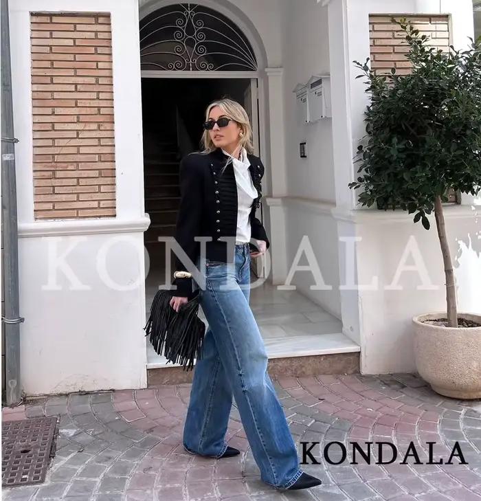 KONDALA Štíhla vintage bunda pre ženy 2026 Nové jarné trendy Elegantné napoleonské bundy pre dámy Mestský šik s vypchatými ramenami
