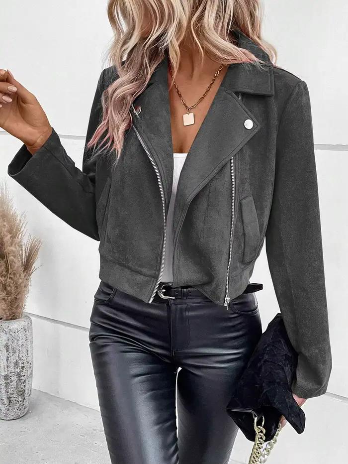 Veste femme en polyester mince avec zip et détails de motard pour automne hiver occasions spéciales