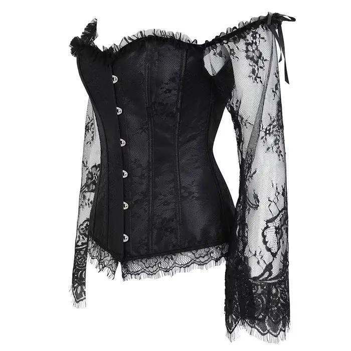 Manches longues élégant gothique Corsets Sexy épaules nues à lacets surbuste Corselet femmes corps taille formateur Cincher Shapers Bustiers