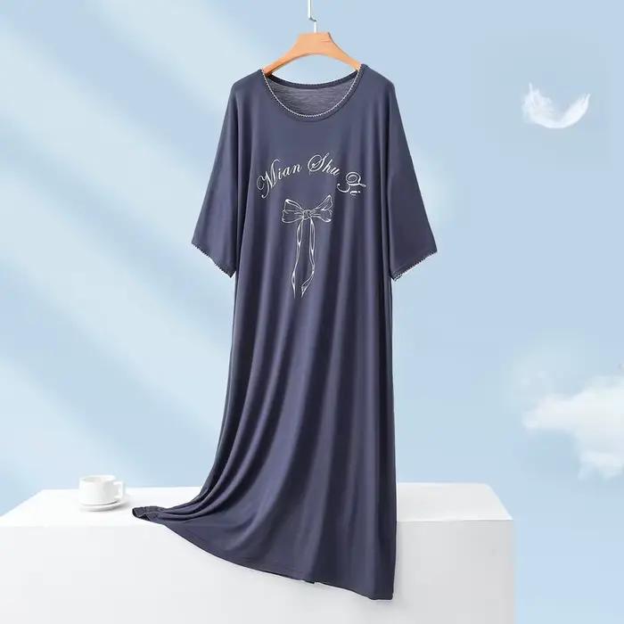 Robe de nuit imprimée décontractée pour femme, chemise de nuit en coton à manches courtes, grande taille, pour l'été