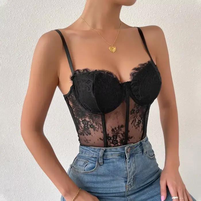 Sexy čipkovaný korzet v čiernej priesvitnej farbe pre ženy