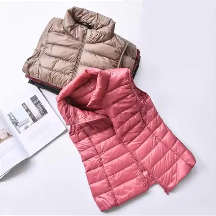 Veste sans manches en polyester drap fin avec duvet de canard blanc pour femmes occasions automne hiver élégance et chaleur