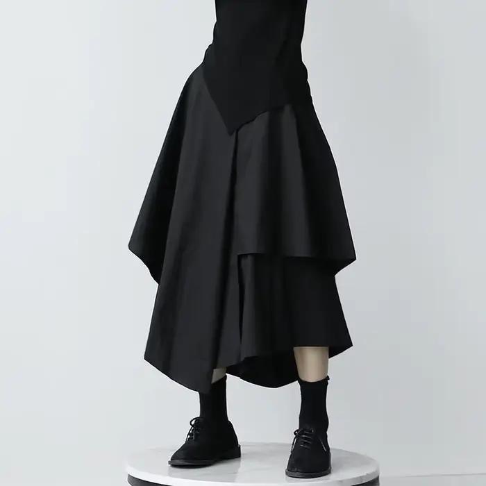 Jupe asymétrique pour femme, taille haute, coupe évasée, style queue de poisson, noire, collection Printemps-Automne 2026, type culotte