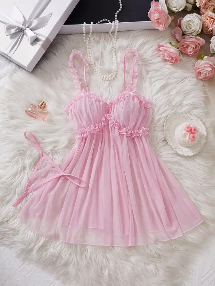 Chemise de nuit en dentelle rose pour femmes, robe de nuit douce de style féerique, vêtements de maison respirants, pyjama