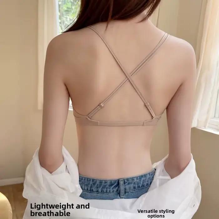 Soutien-gorge invisible sans dos en U, sans couture, effet push-up pour petite poitrine, couleur assortie, fines bretelles, soutien-gorge d'été