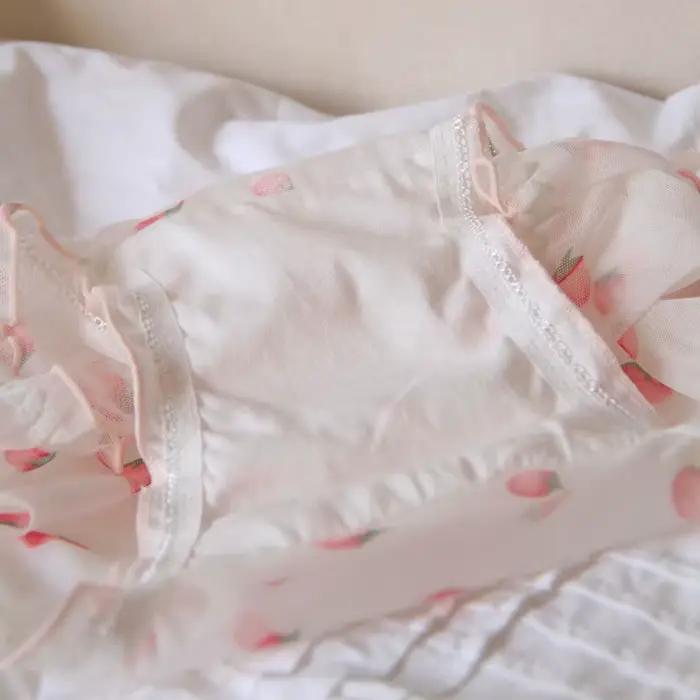 Culottes pour femmes Pure Desire Pink Sweetheart, en dentelle transparente, respirantes, avec nœud détachable, motif fraise mignon, pour adolescentes.